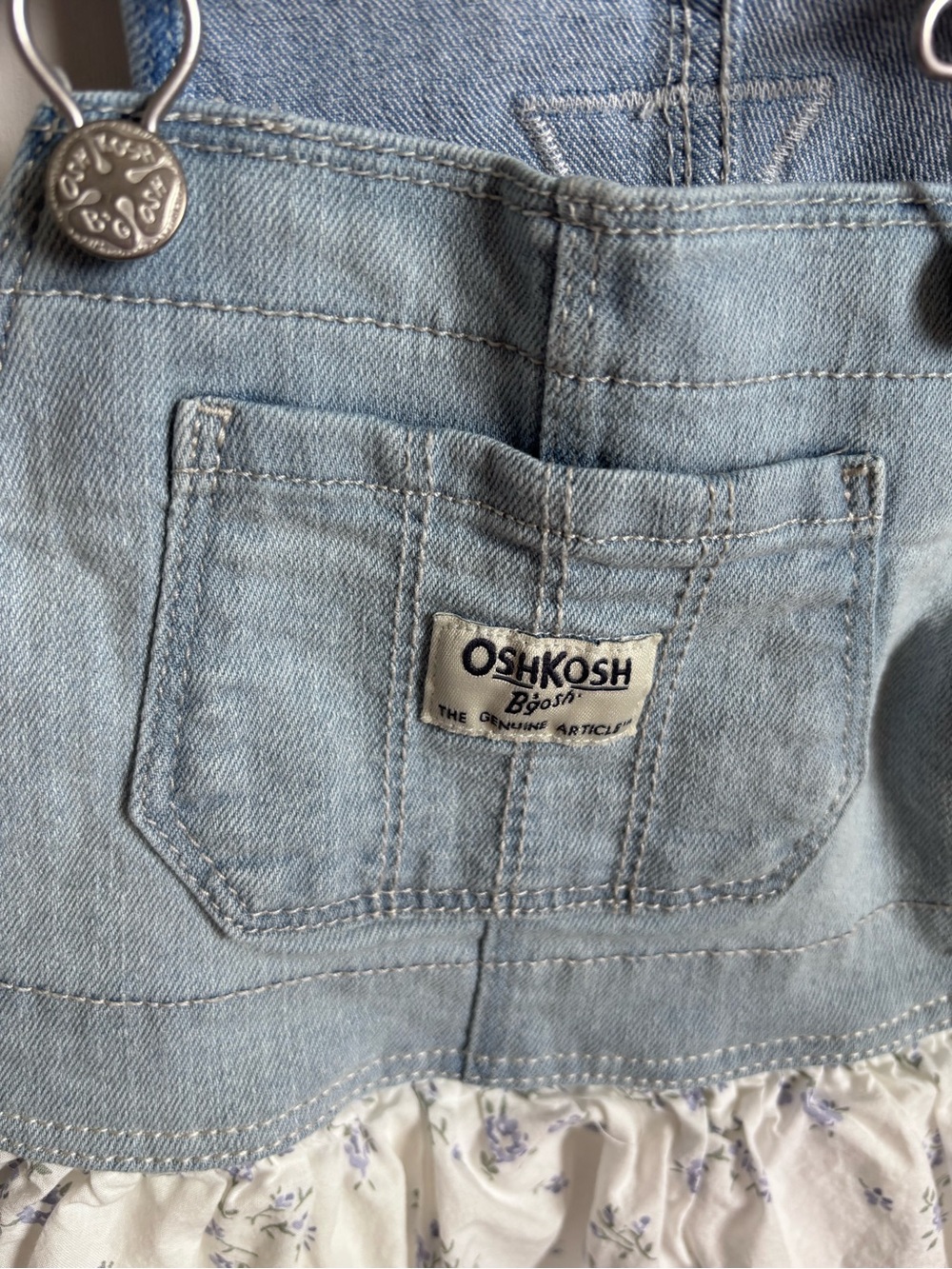 OshKosh B'gosh Light Blue Denim and White Floral Skirt Overalls - Picture 2 of 7